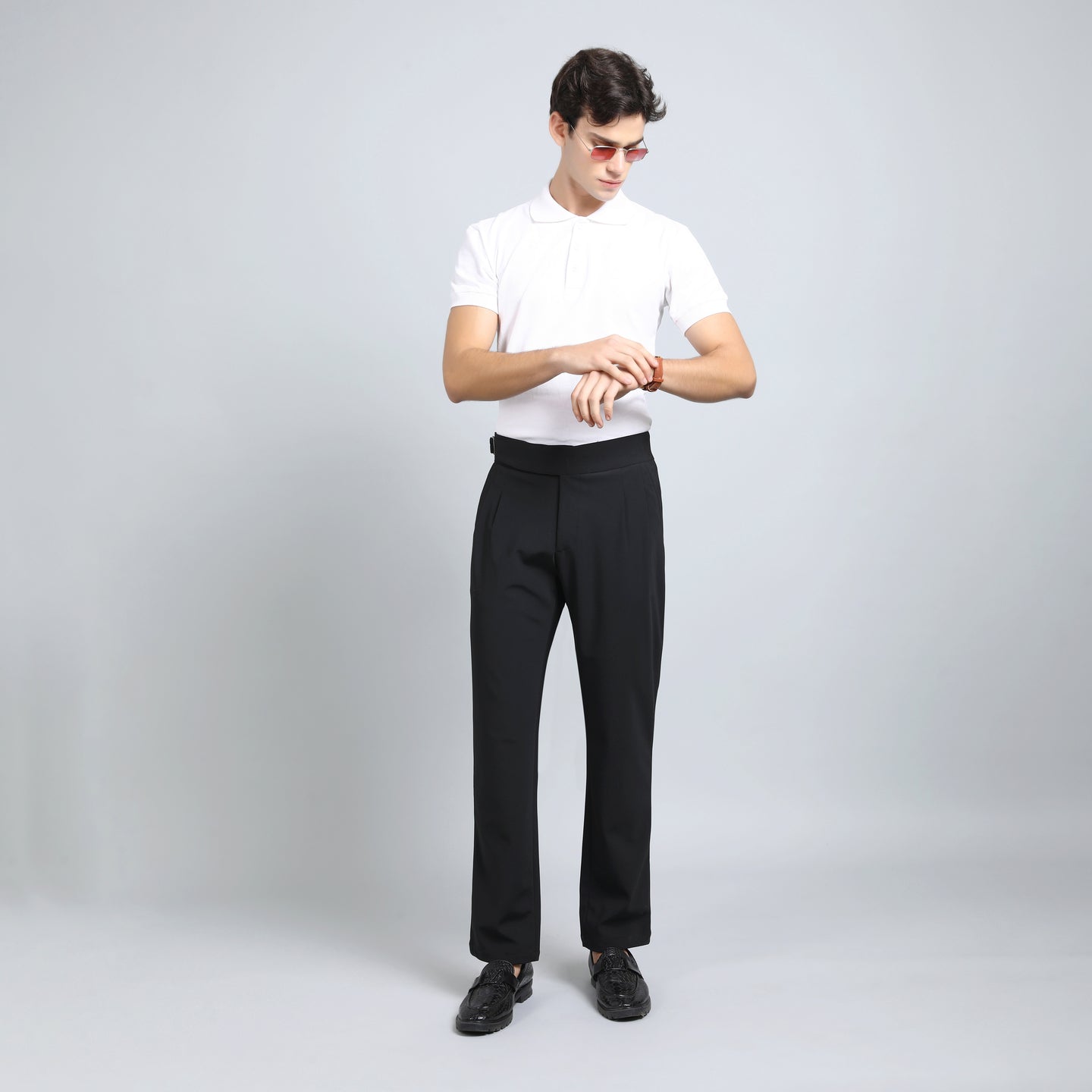 OYSTER BLACK SLIM FIT GURKHA TROUSERS 4798-1